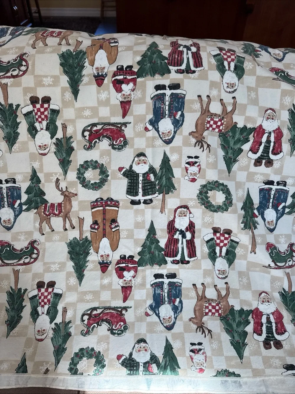 Vintage Christmas With Santa Tablecloth. 90x58 Holidays decor dining